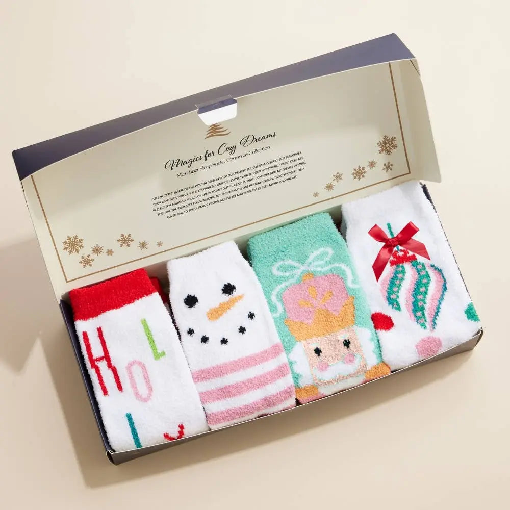 Christmas Fuzzy Socks Assorted Pack of 4 Frem