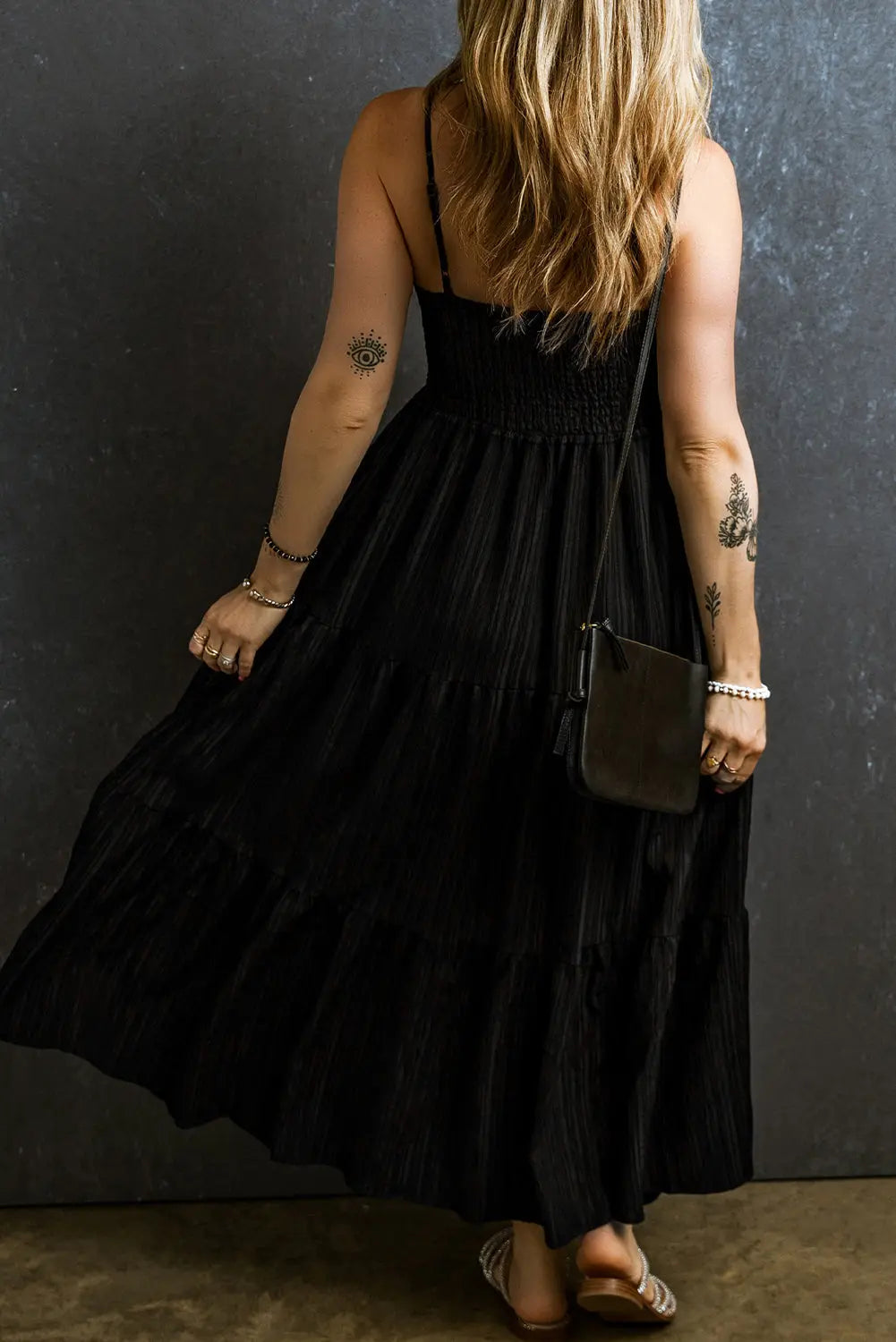 Black Smocked Pleated Tiered Maxi Dress Florida Girl Fashion Boutique