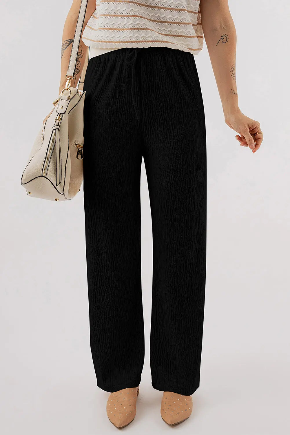 Black Crinkle Textured Pants Florida Girl Fashion Boutique