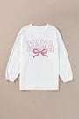 White MAMA Bowknot Embroidered Ribbed Pullover Sweatshirt Florida Girl Fashion Boutique