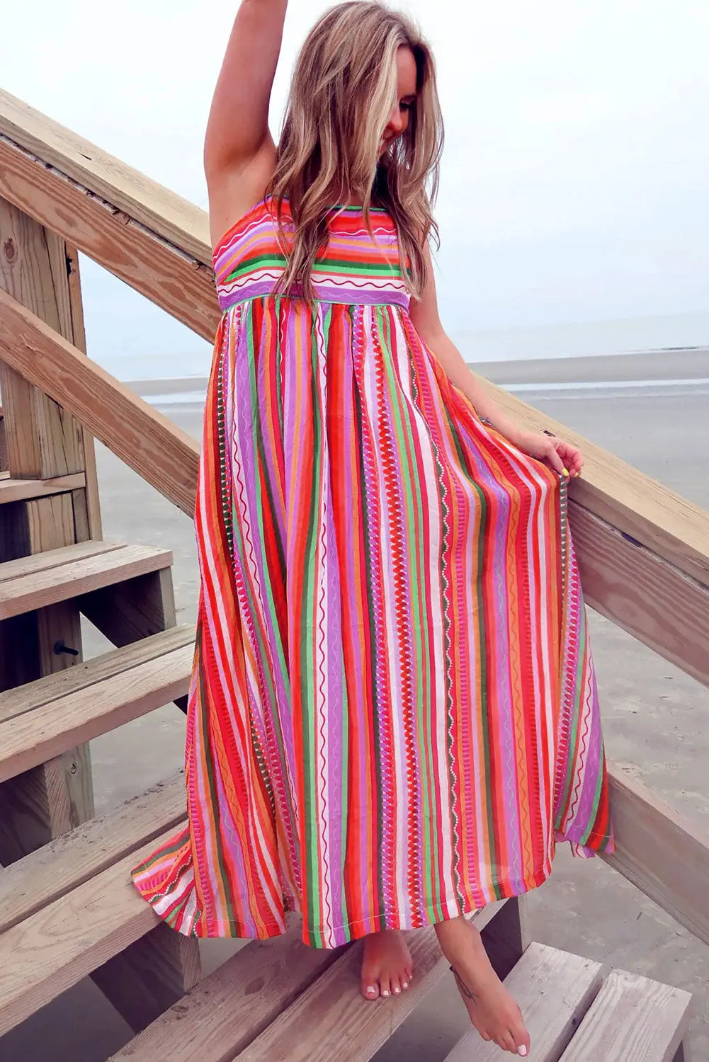 Striped Smocked Back Boho Maxi Dress Florida Girl Fashion Boutique