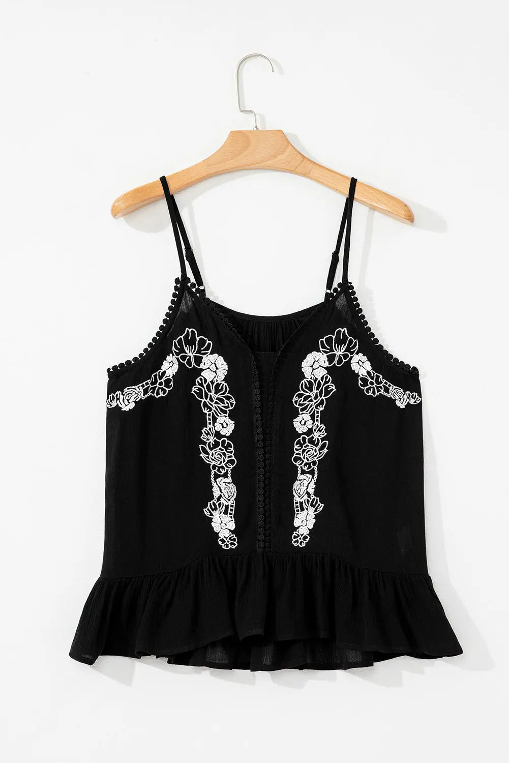 Black Floral Embroidered Ruffled Tank Florida Girl Fashion Boutique