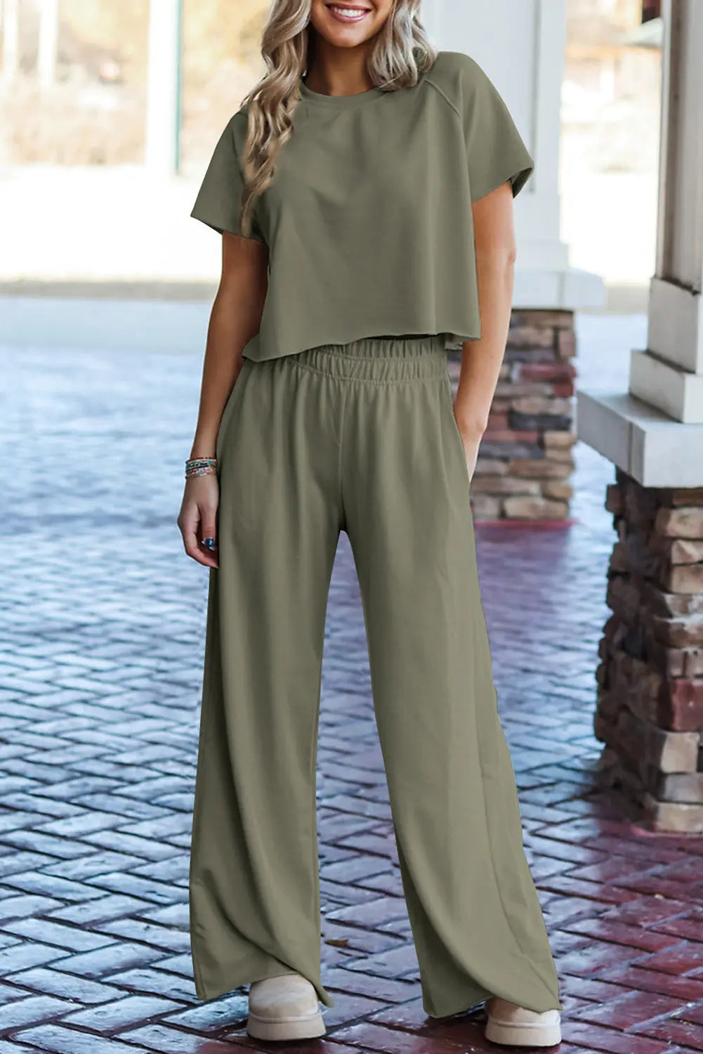 Raw Hem Loose Tee and Wide Leg Pants Set Florida Girl Fashion Boutique