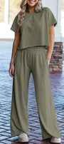 Raw Hem Loose Tee and Wide Leg Pants Set Florida Girl Fashion Boutique