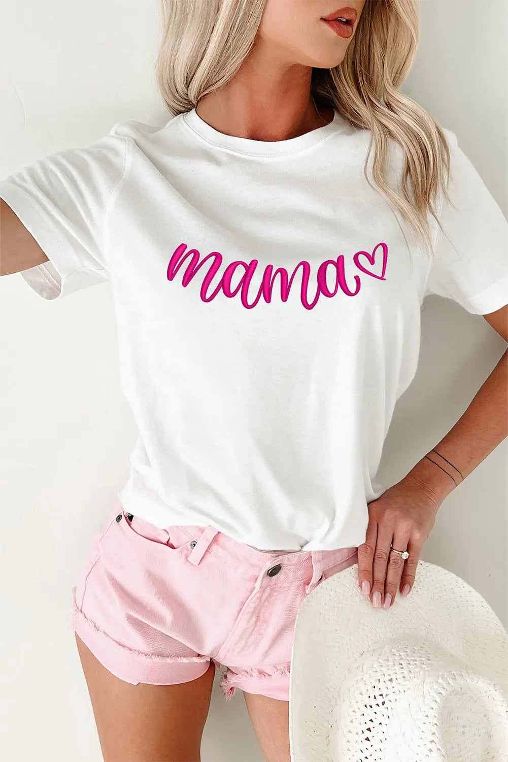 White mama Heart Embroidered T Shirt Florida Girl Fashion Boutique