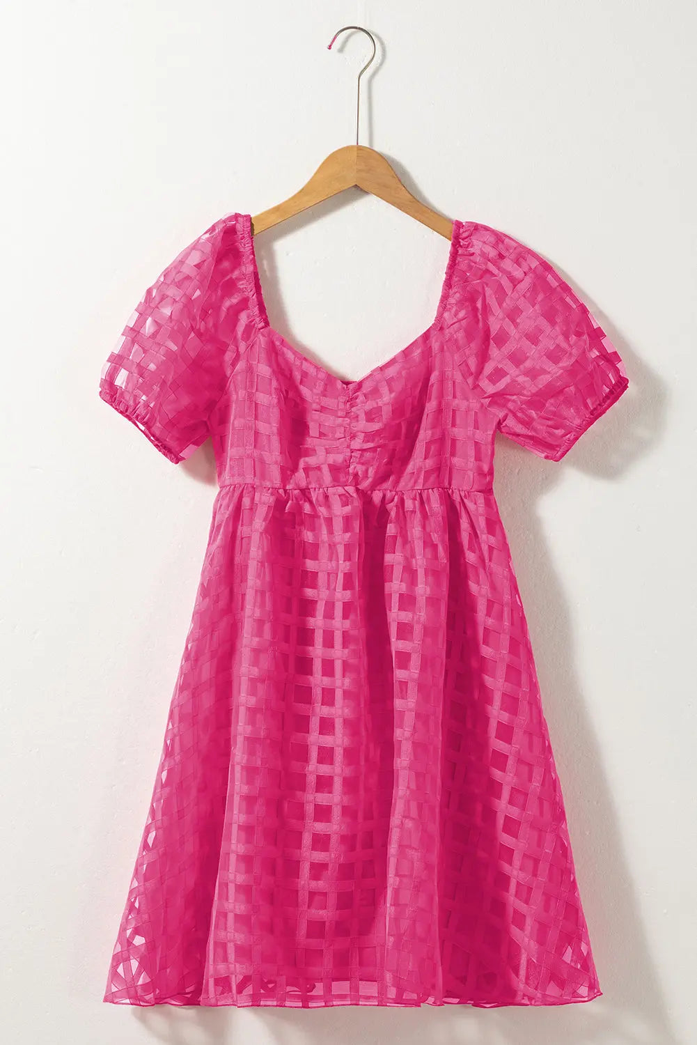 Strawberry Pink Checkered Puff Sleeve Babydoll Dress Florida Girl Fashion Boutique