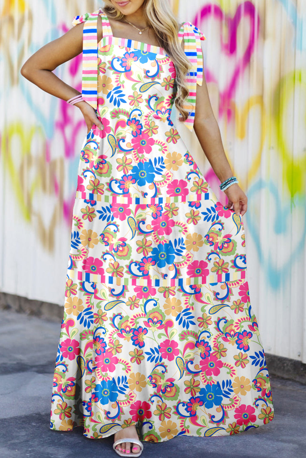 Striped Trim Floral Maxi Florida Girl Fashion Boutique