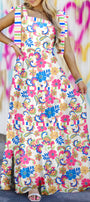Striped Trim Floral Maxi Florida Girl Fashion Boutique