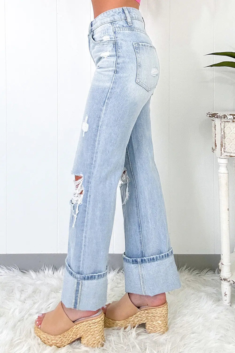 Beau Blue Distressed Flare Jeans Florida Girl Fashion Boutique