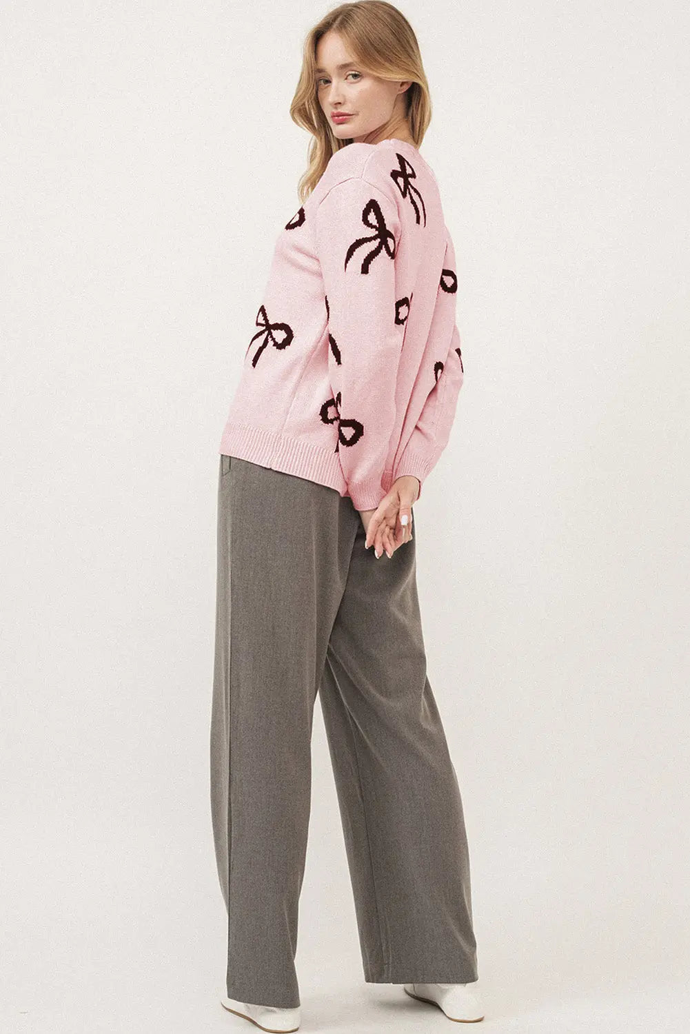 Pinky Black Bow Relaxed Sweater Florida Girl Fashion Boutique