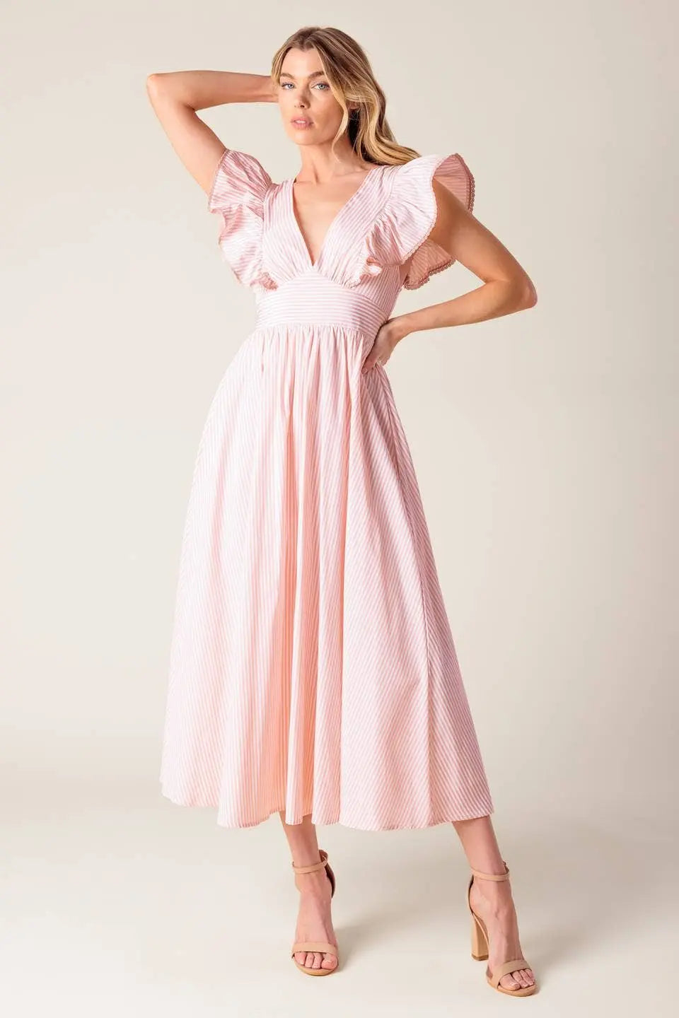 Striped Woven Midi Dress FLYING TOMATO
