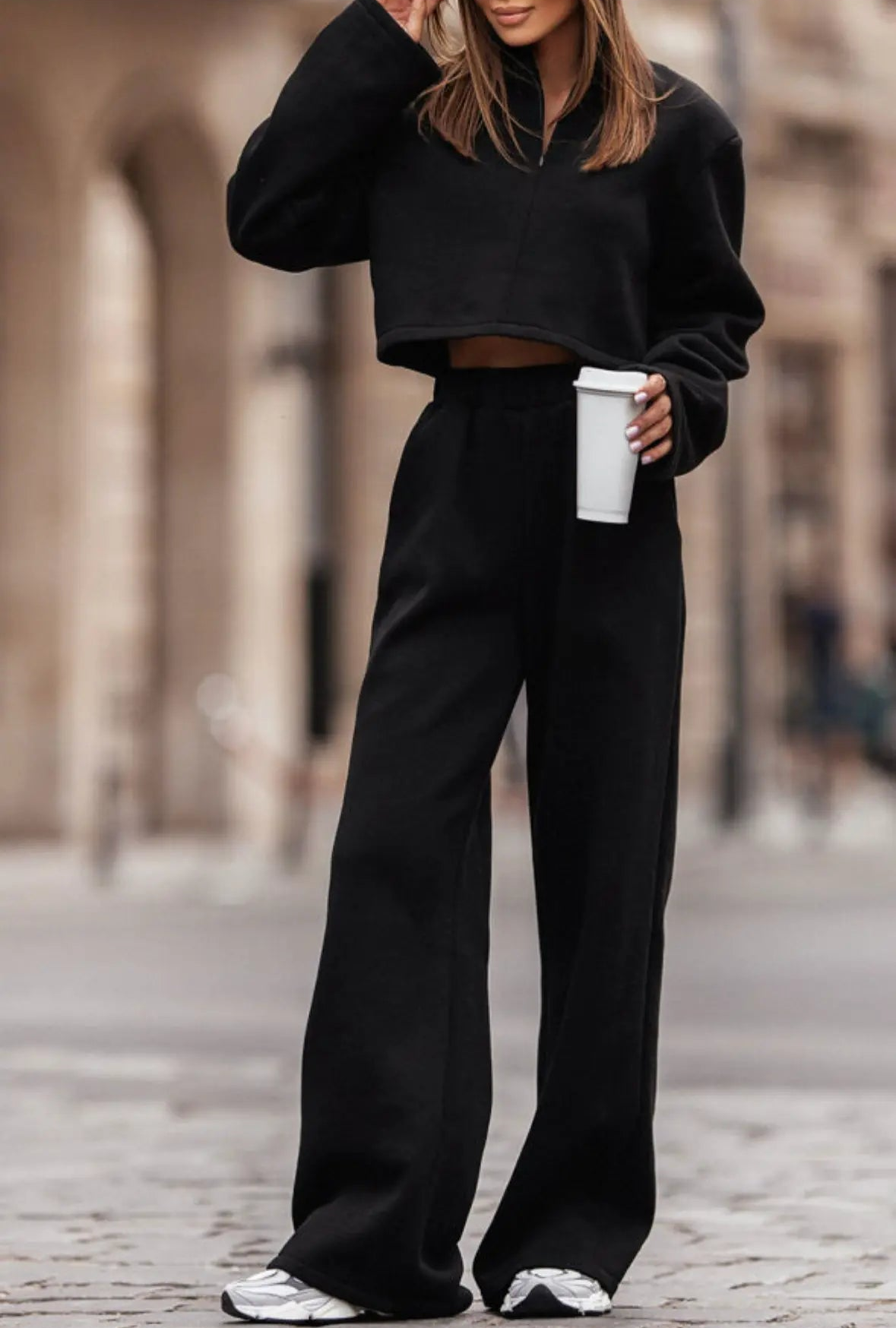 Black Fleece Crop and Pant Set Florida Girl Fashion Boutique