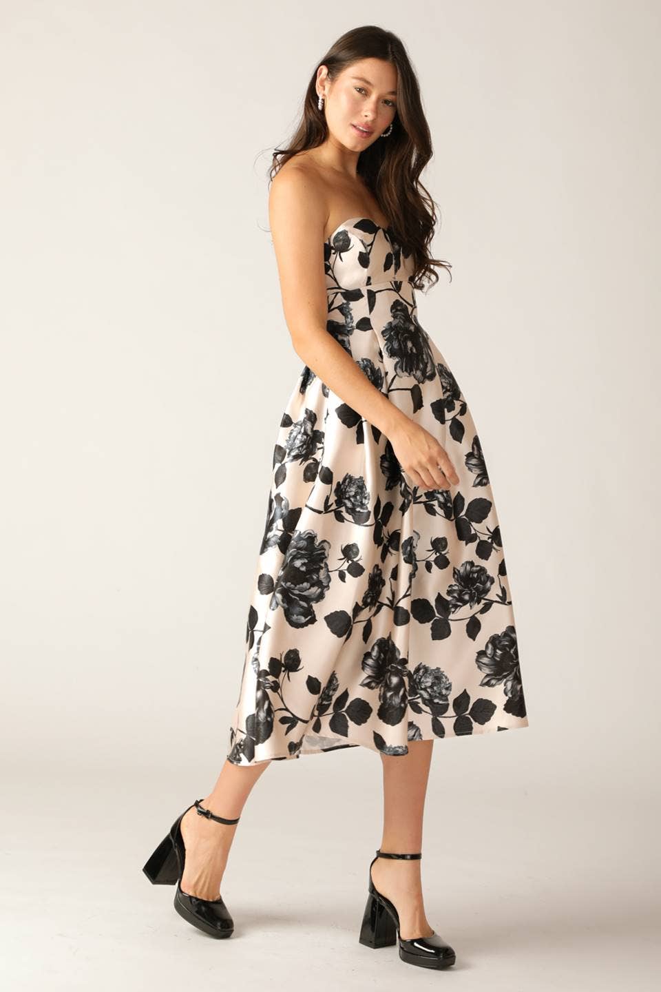 Black Floral Midi Dress FLYING TOMATO