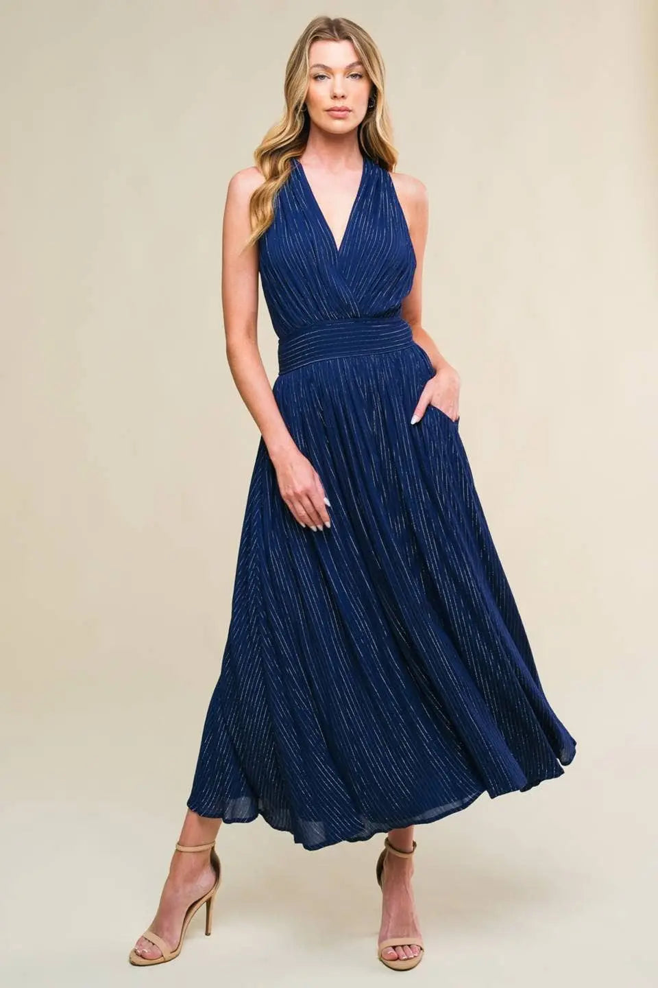 Metallic Threaded Woven Midi Dress Florida Girl Fashion Boutique