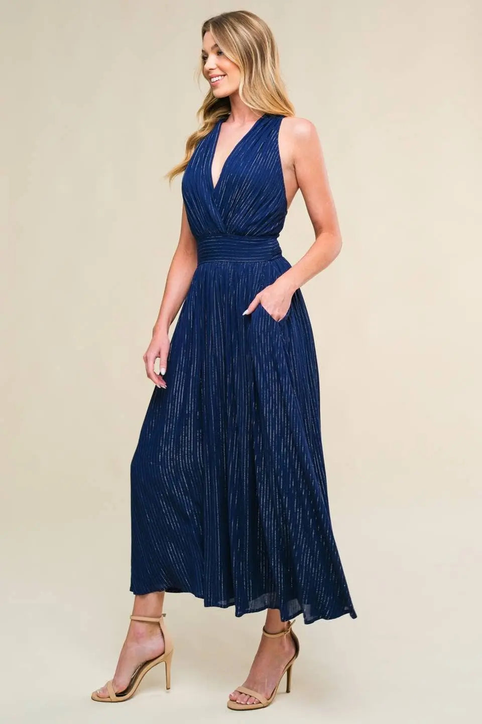 Metallic Threaded Woven Midi Dress Florida Girl Fashion Boutique
