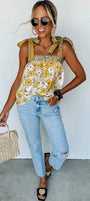 Golden Bloom Tie Strap Tank