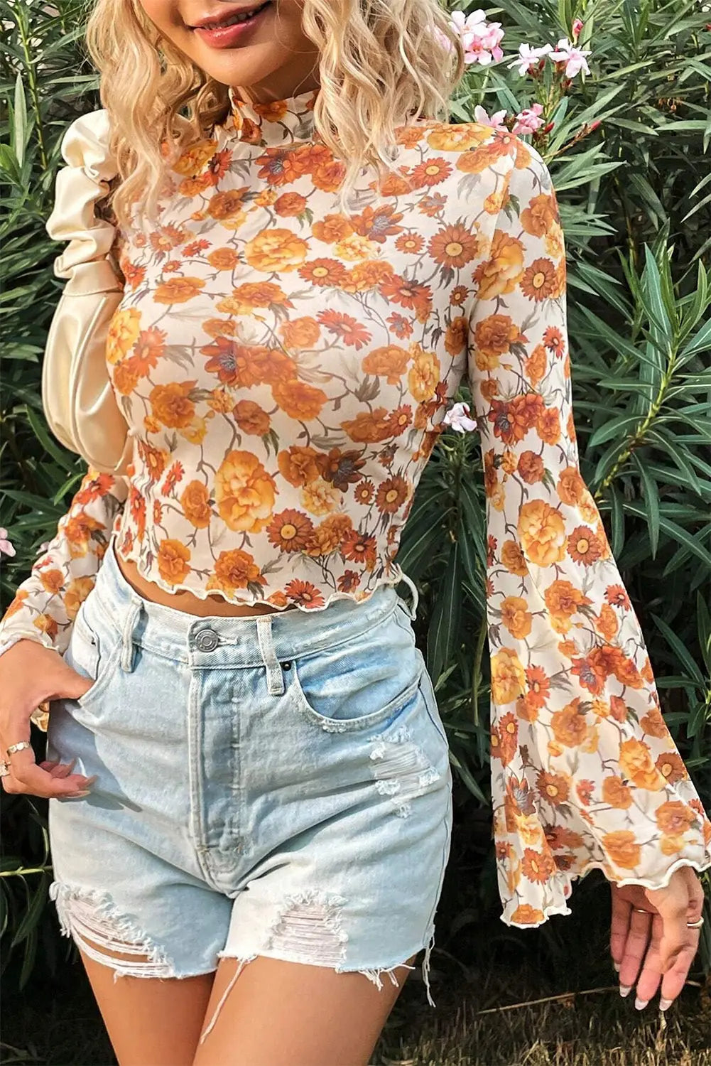 Boho Orange Floral Bell Sleeve Top Florida Girl Fashion Boutique