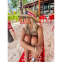 USA Print Ribbon Trim Wide Brim C.C Beanie