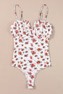 White Floral V Cut Frilled Trim Spaghetti Straps Bodysuit Florida Girl Fashion Boutique