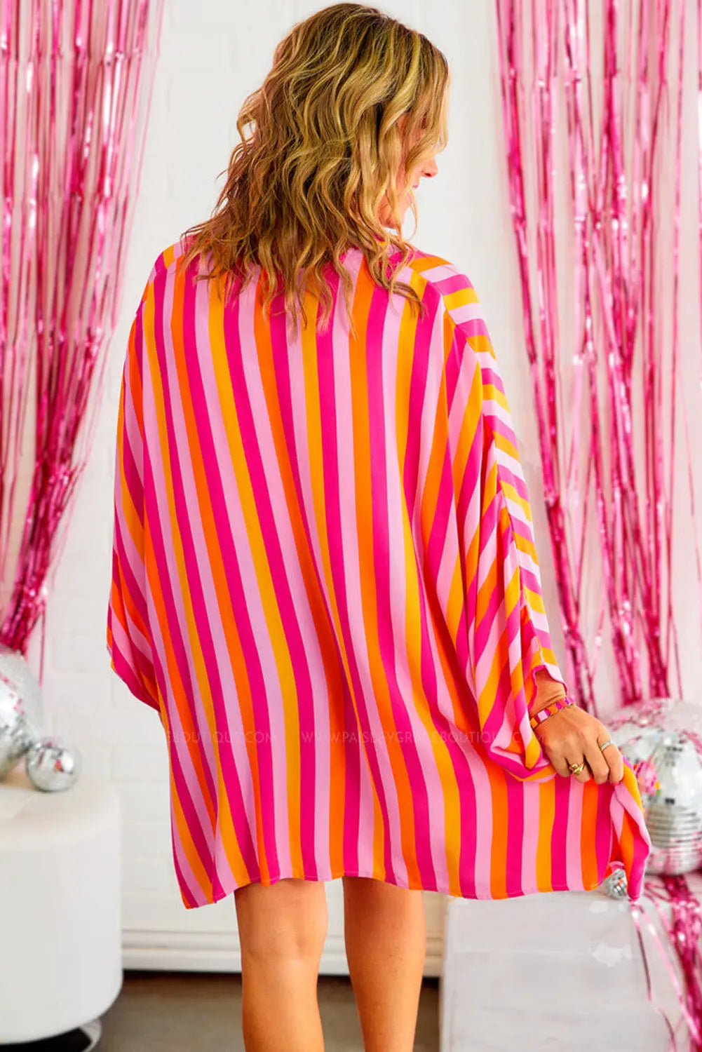 Rose Stripe Wide Sleeve Open Front Kimono Florida Girl Fashion Boutique