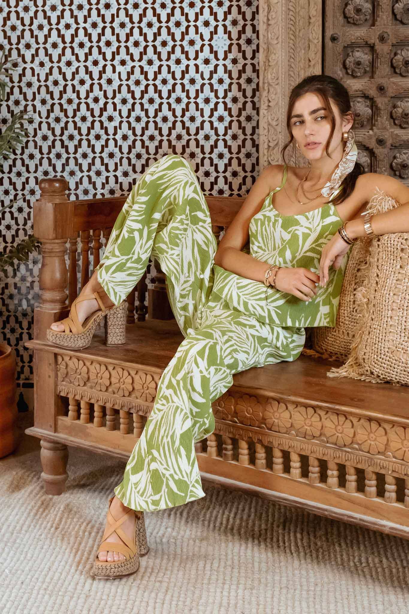 Green Tropical Print Two-Piece Set Florida Girl Fashion Boutique