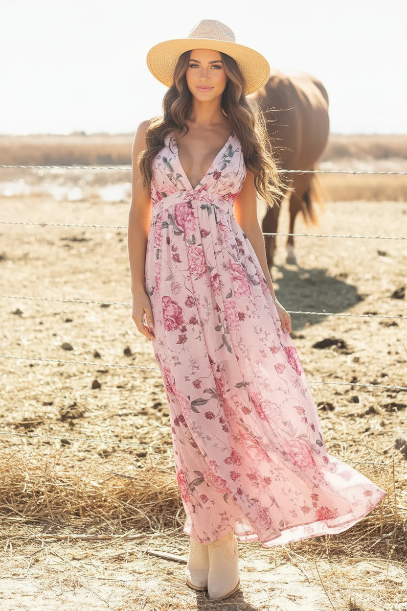 Pink Floral Cross Back Maxi Florida Girl Fashion Boutique