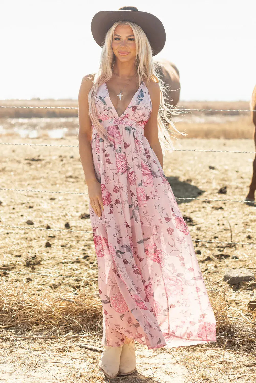 Pink Floral Cross Back Maxi Florida Girl Fashion Boutique