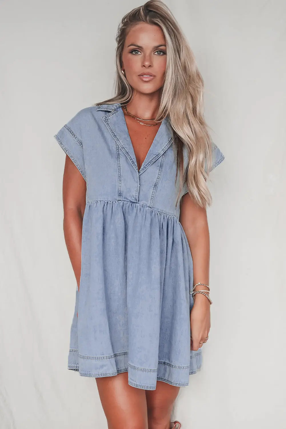 Lapel Neck Denim Babydoll Dress Florida Girl Fashion Boutique