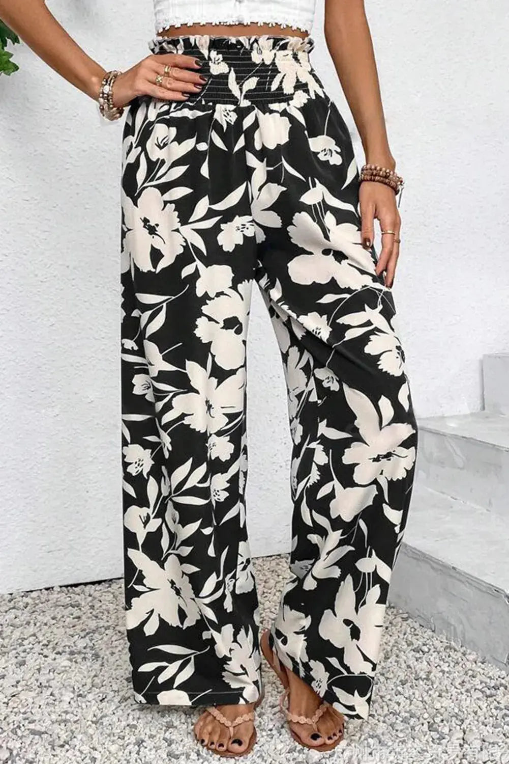 Black Floral Wide Leg Pants Florida Girl Fashion Boutique