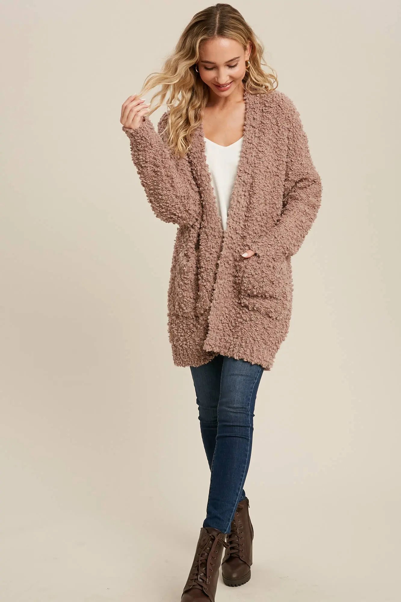 Boucle' Open Front Cardi Bluivy
