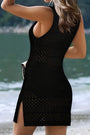 Black Hollow Crochet Cover Up Dress with Slits Florida Girl Fashion Boutique
