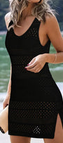 Black Hollow Crochet Cover Up Dress with Slits Florida Girl Fashion Boutique