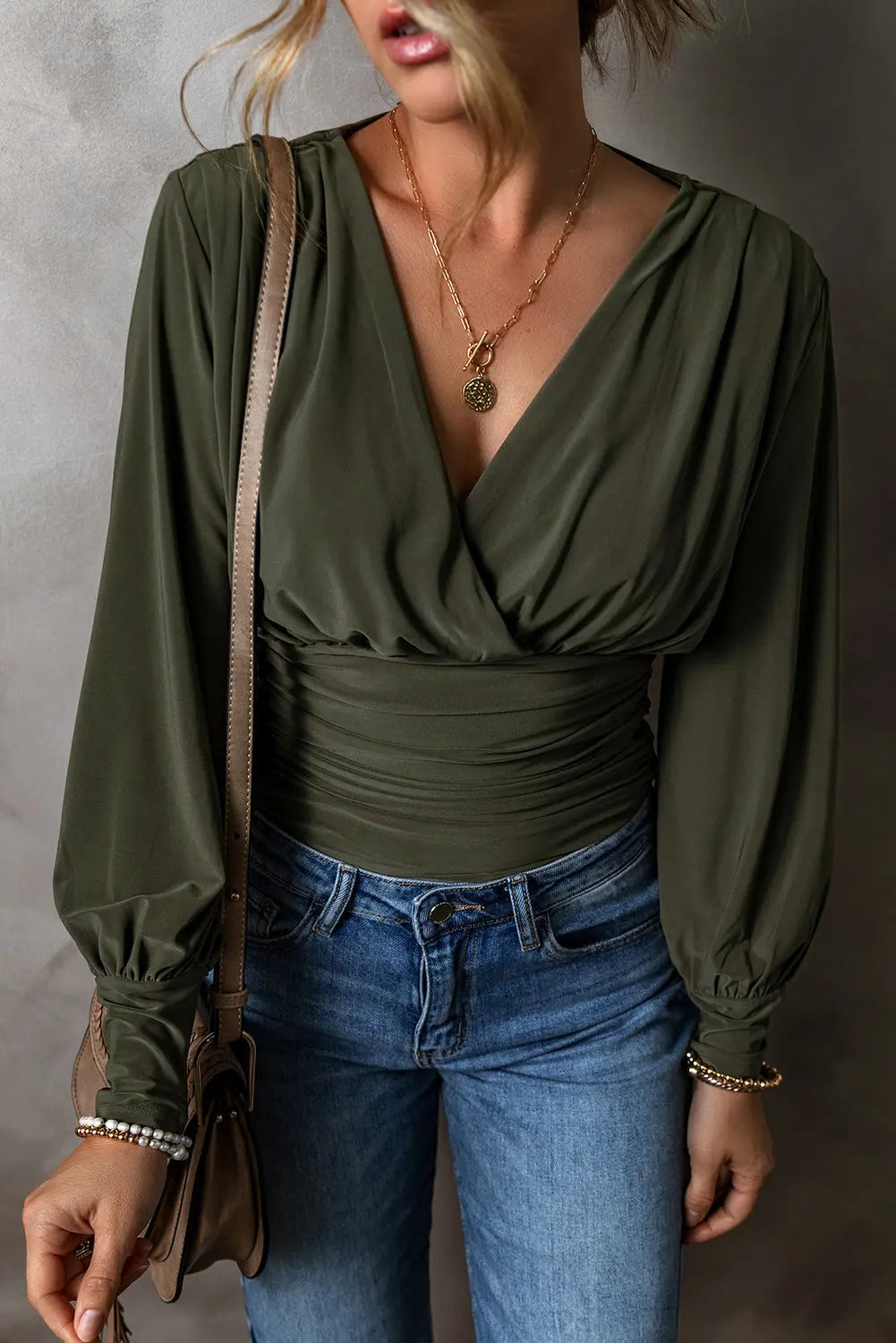 Olive Draped Surplice Bodysuit Florida Girl Fashion Boutique
