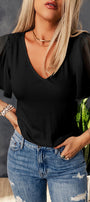 Black Sheer Sleeve Ribbed Top Florida Girl Fashion Boutique