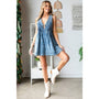 Denim V Neck Sleeveless Romper with Tie Veveret