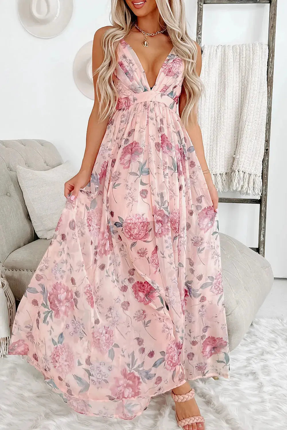 Pink Floral Cross Back Maxi Florida Girl Fashion Boutique