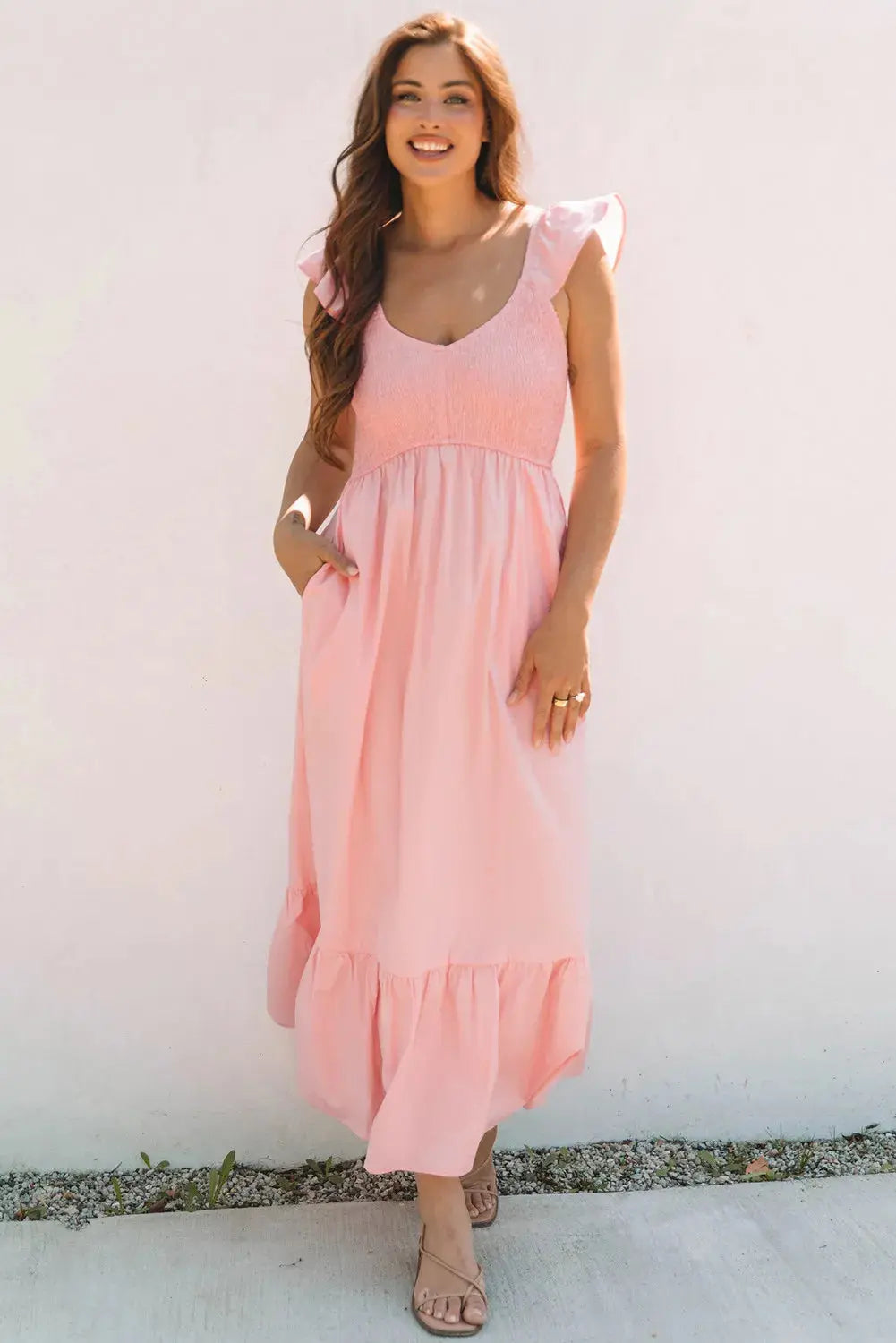 Light Pink Smocked Midi Dress Florida Girl Fashion Boutique Light Pink Smocked Midi Dress Florida Girl Fashion Boutique