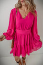 Hot Pink Long Sleeve Tiered Mini Dress Florida Girl Fashion Boutique