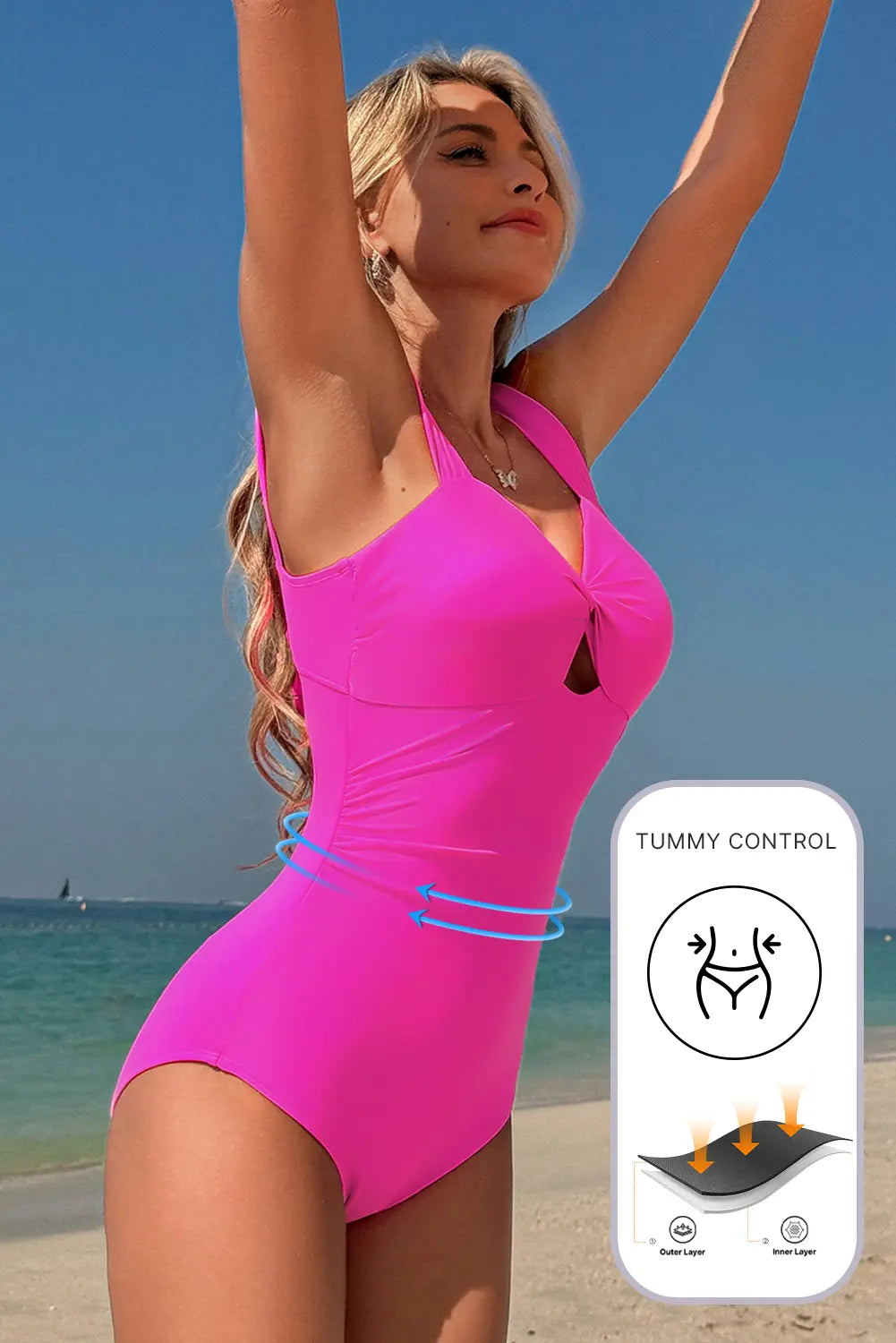 Bright Pink Cut out Twist Bowknot Backless One Piece Swimsuit Florida Girl Fashion Boutique
