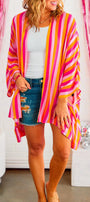 Rose Stripe Wide Sleeve Open Front Kimono Florida Girl Fashion Boutique