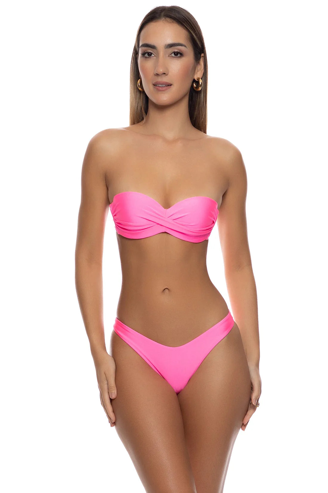 Luli Fama COSITA BUENA - Underwire Push Up Bandeau — Neon Pink Shiny
