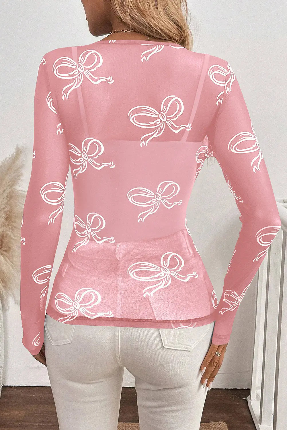 White Bow Mesh Long Sleeve Florida Girl Fashion Boutique
