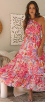 Pink Floral Print One Shoulder Maxi Dress Florida Girl Fashion Boutique