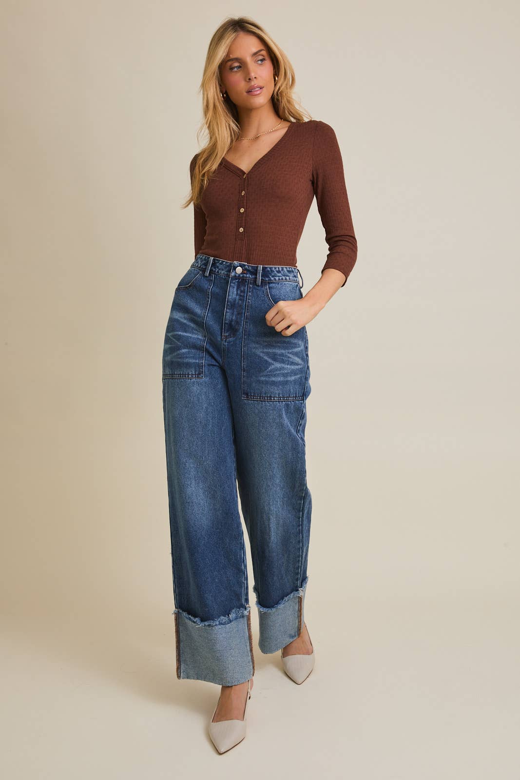 Cocoa Button Front Bodysuit