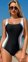 Black Color Block Ric Rac Trim U Neck One Piece Swimsuit Florida Girl Fashion Boutique