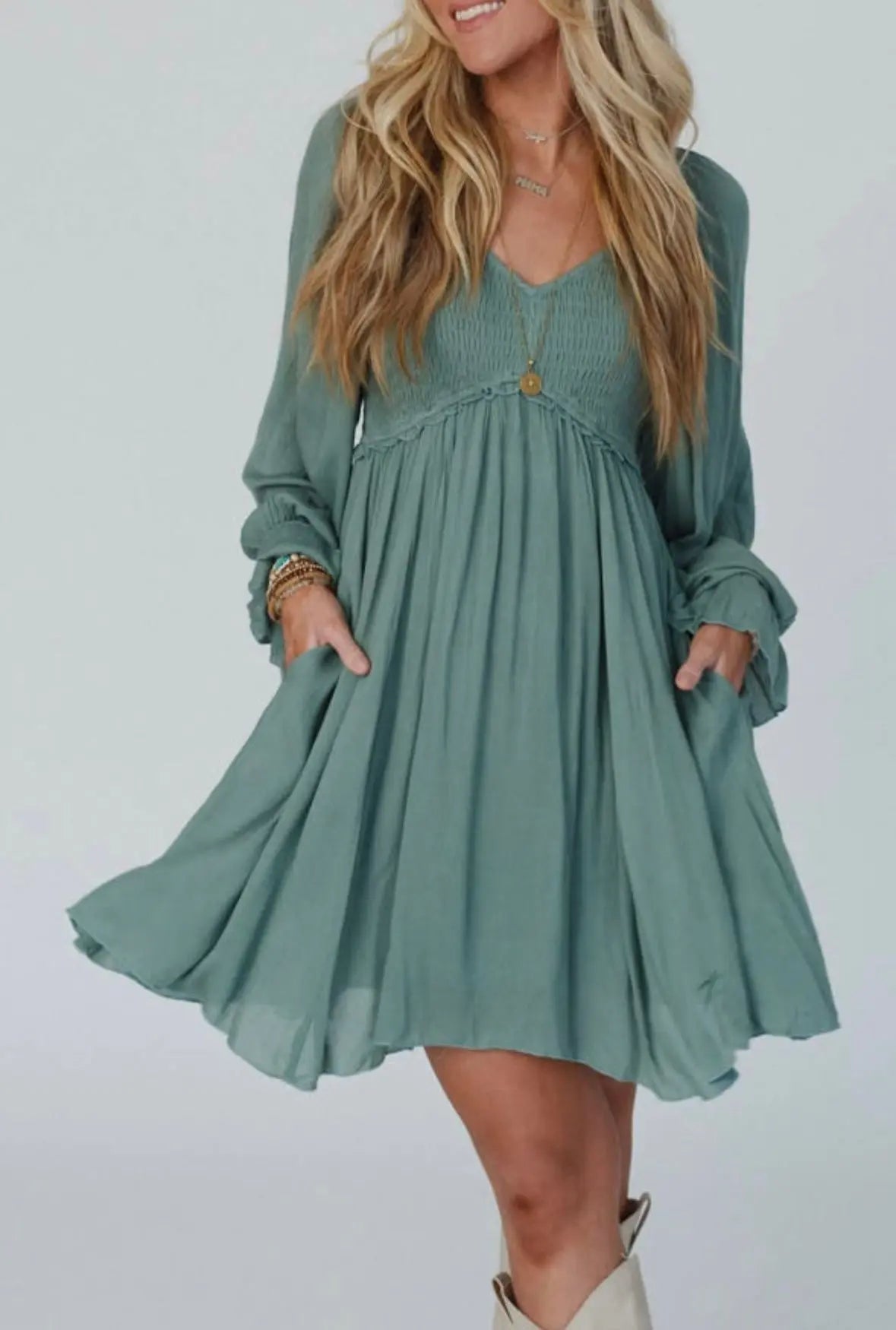 Mist Green Bubble Sleeve Dress Florida Girl Fashion Boutique