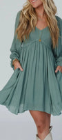 Mist Green Bubble Sleeve Dress Florida Girl Fashion Boutique