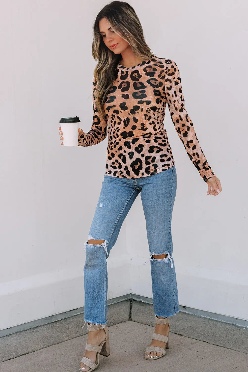 Brown Leopard Round Neck Long Sleeve Slim Top Florida Girl Fashion Boutique