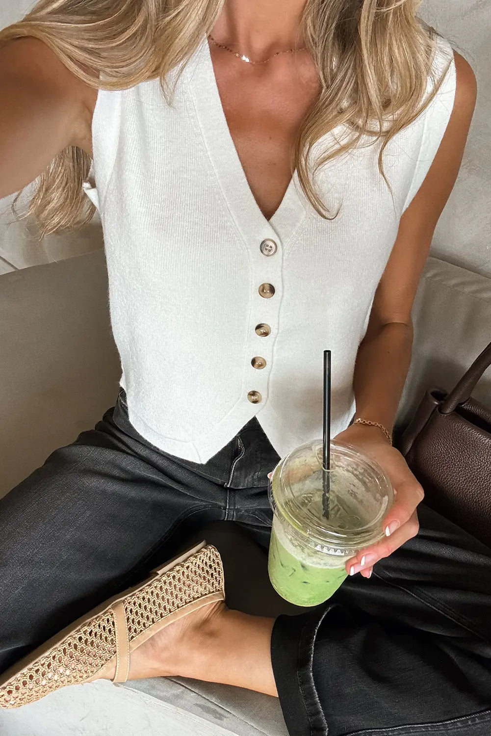 White Button Vest Florida Girl Fashion Boutique