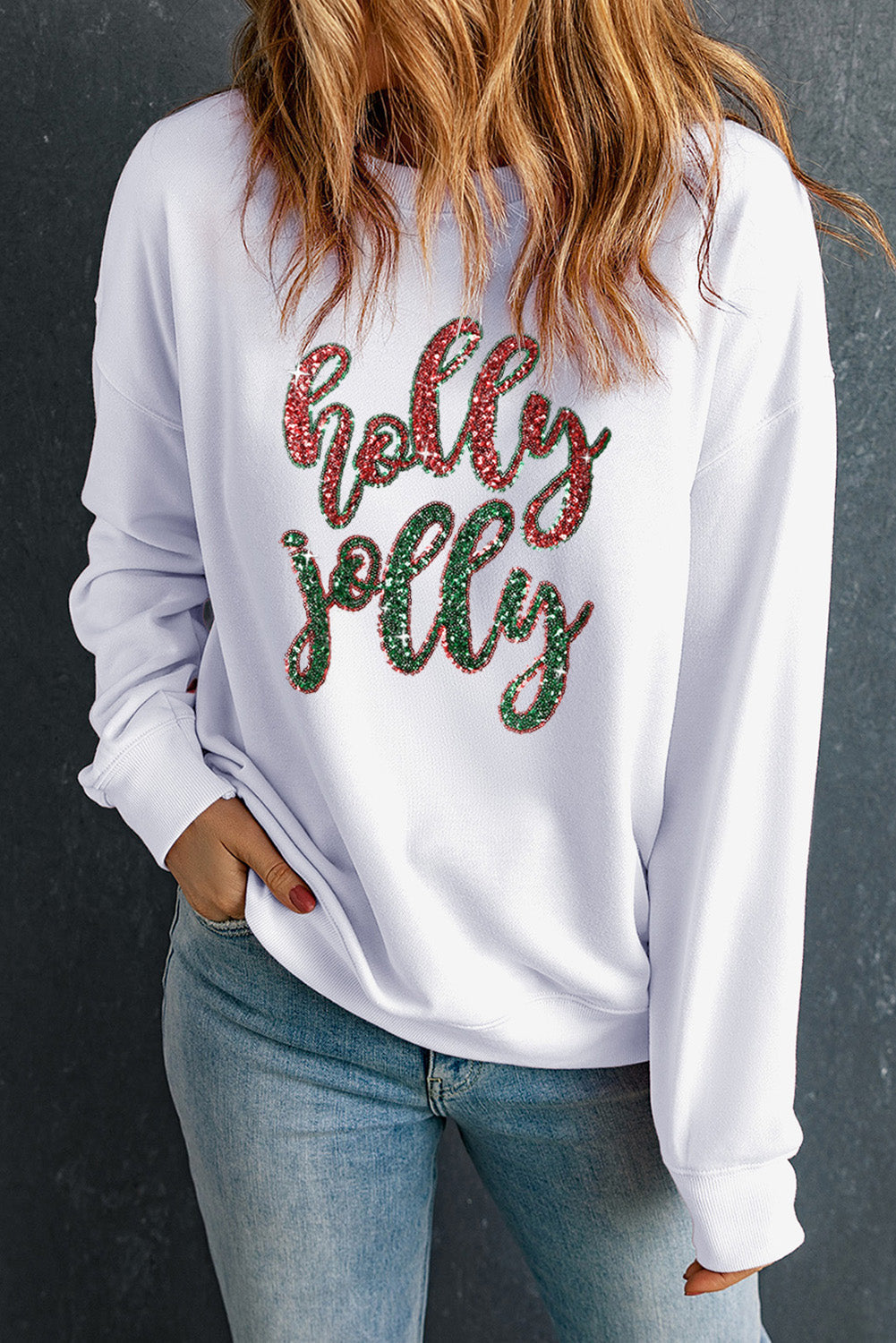Sequined Holly Jolly Sweatshirt Florida Girl Fashion Boutique